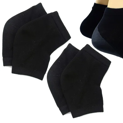 Makhry 2 pares de calcetines de talón de gel de silicona hidratante para piel seca y dura agrietada, punta abierta, cómodos calcetines de Negro