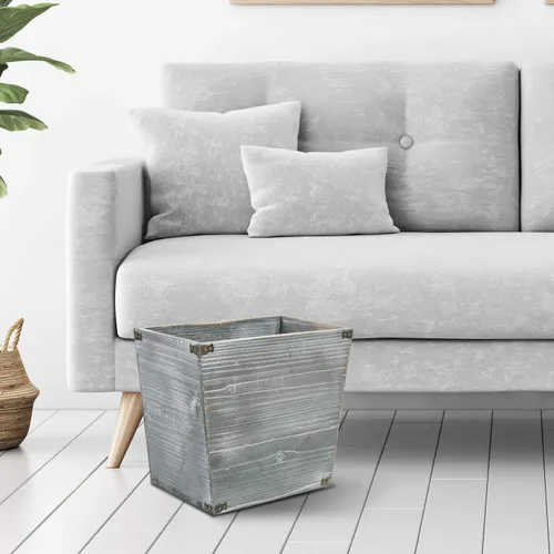 Miniatura 7 de Cubo de basura de madera con antorchas de estilo rústico gris con soportes de metal decorativos para dormitorio, sala de estar, baño y oficina (gris)