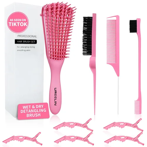 Miniatura 11 de UREELIN Juego de cepillos para el cabello rizado, desenredante para cabello afroamericano/africano texturizado 3a a 4c, cepillo desenredante