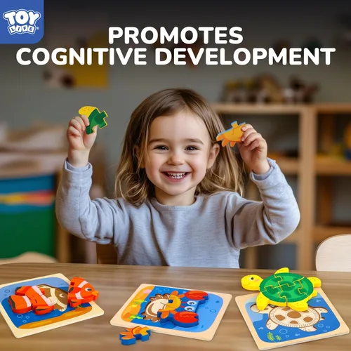 Miniatura 4 de TOY Life Rompecabezas de madera para niños pequeños de 2 a 4 años, rompecabezas de animales marinos para niños pequeños de 1 a 3, rompecabezas