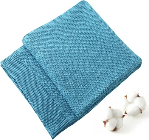 Miniatura 12 de Treely manta de punto de 100 % algodón, para sofá, silla, cama, decoración del hogar, manta de punto decorativa, suave y acogedora, 50 x 60 Marrón