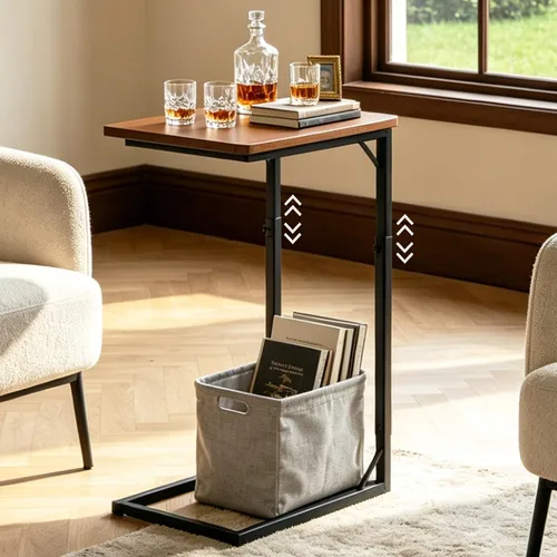 Mesa auxiliar ajustable en forma de C de alta calidad para sofá, mini mesas auxiliares para sofá, mesa de centro pequeña con marco de metal, hermoso