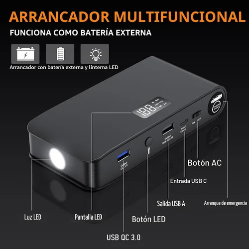 Miniatura 6 de BooKoo Arrancador de Batería de Coche 4000A, Cables de Puente de Batería Portátiles de 16000mAh para Automóviles 8L de Gasolina 7L de Motores