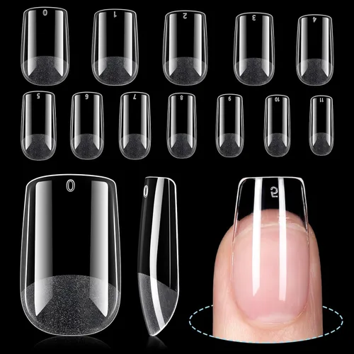 Miniatura 20 de TOMICCA Puntas de uñas de almendra extra cortas, 192 unidades, 12 tamaños, puntas de uñas cortas de cobertura completa, uñas acrílicas transparentes