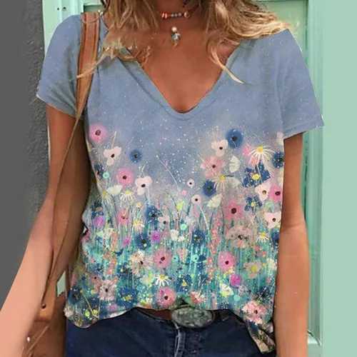 Miniatura 2 de Summer Trends Women 2023,Womens T Shirts Short Sleeve V Neck Casual Summer Tops Tshirts Loose Fit Shirts