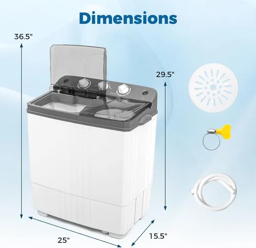Miniatura 6 de COSTWAY Lavadora portátil, doble tina de 20 libras de capacidad, lavadora compacta de lavandería (12 libras) y giratoria (8 libras), diseño duradero