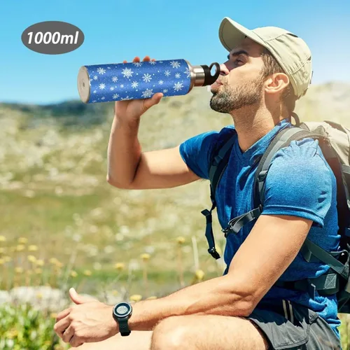 Miniatura 7 de BPA-Free Sport Water Bottle Insulated 32 Oz, Stainless Steel Water Bottle for Gym Outdoor Travel School, White Snowflakes Blue