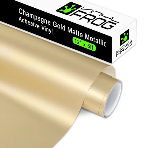 VINYL FROG Vinilo adhesivo dorado metálico mate, rollo de vinilo permanente dorado champán de 12 pulgadas x 6 pies, vinilo adhesivo satinado