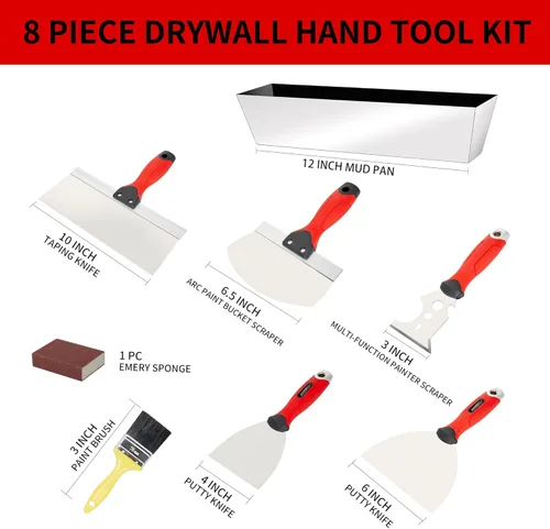 Miniatura 4 de Kit de herramientas de mano para paneles de yeso, juego de cuchillos de masilla de acero inoxidable, incluye cuchillo de cinta, cuchillo de cinta