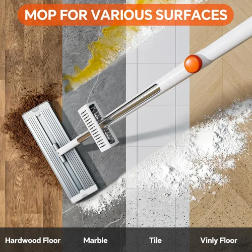 Miniatura 3 de Trapeador de microfibra autoescurridor, trapeador plano manos libres con hoja para escurrir, panel de aluminio, secado húmedo para apartamentos