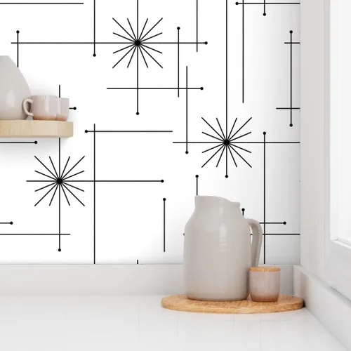 Miniatura 8 de Papel tapiz para despegar y pegar, diseño geométrico de mediados de siglo, moderno, negro, blanco, monocromático, minimalista, extraíble, por