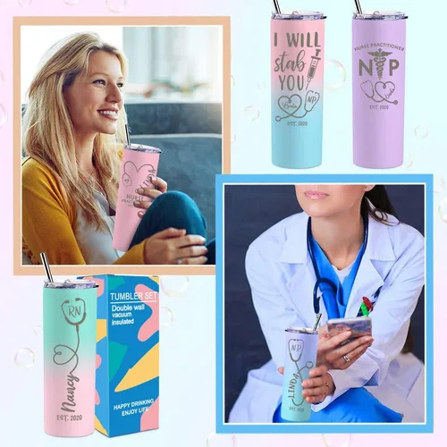 Miniatura 6 de Regalos de enfermera para mujeres, vaso de vino personalizado de 20 onzas con nombre, título de trabajo y fecha, regalos de enfermera, enfermeras