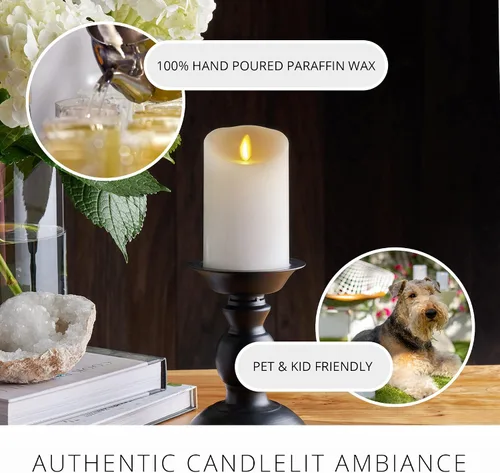 Miniatura 6 de Luminara Vela de pilar sin llama parpadeante blanca de 4.5" con borde festoneado - Luz LED blanca cálida - Funciona con 2 pilas decorativas