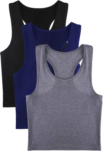 Miniatura 17 de Camisetas cortas de 3 piezas para mujer, camisetas de entrenamiento, básicas, recortadas, sin mangas, espalda cruzada, deportes, gimnasio