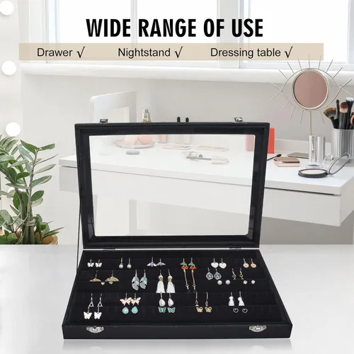 Miniatura 6 de Bandeja organizadora de aretes, de terciopelo, caja de almacenamiento premium de 110 ranuras, 55 pares de organizador de exhibición de aretes