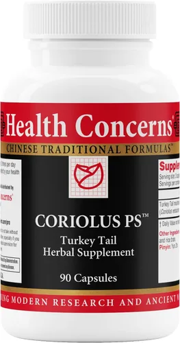 Health Concerns Coriolus PS – Suplemento de hongos de cola de pavo para apoyo inmunológico y salud intestinal – equilibrio del microbioma – Hierba