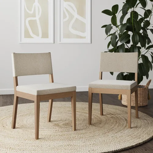 Nathan James - Linus - Moderna silla de comedor tapizada con patas de madera de caucho sólida con acabado cepillado en marrón - Lino natural/marrón,