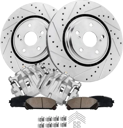 Miniatura 18 de Detroit Axle - Kit de freno delantero para Hyundai Nexo 2019-2024, rotores de freno perforados y ranurados, pastillas de freno de cerámica