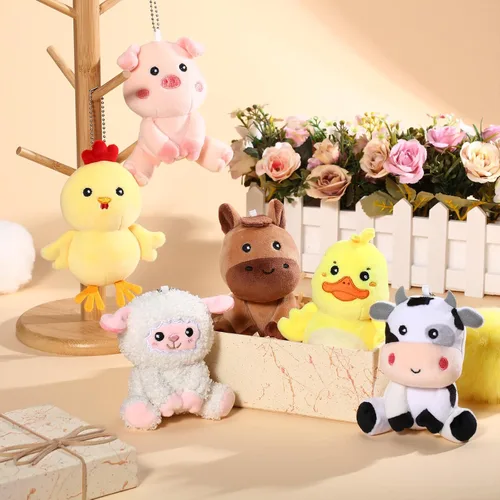 Miniatura 4 de Aoriher 6 piezas de mini animales de granja de felpa a granel de 4 pulgadas lindos animales de peluche de caballo, vaca, cerdo, oveja, pato pollito