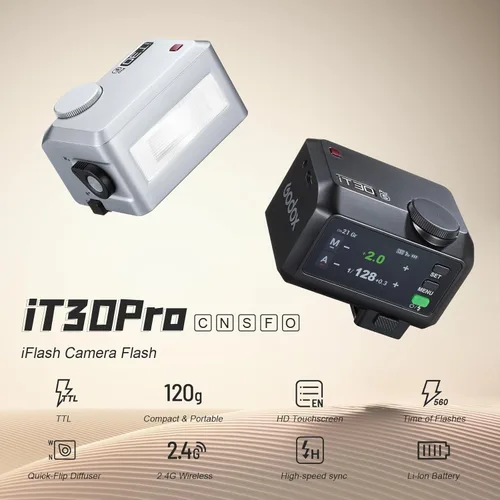 Miniatura 8 de GODOX IT30Pro S GN15 IT30 Pro S IT30ProS IT30Pro-S TTL Mini Kit de Flash para Sony con Difusor Blanco HSS 1/8000s Pantalla Táctil a Todo