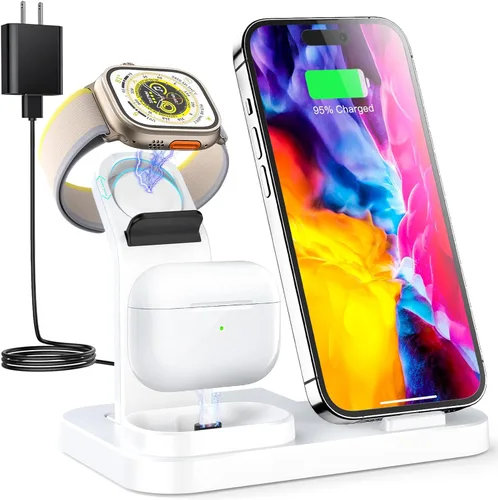 Miniatura 7 de Estación de carga inalámbrica 3 en 1 RJR Compatible con dispositivos Apple, base de carga para iWatch, soporte de carga inalámbrica incorporado