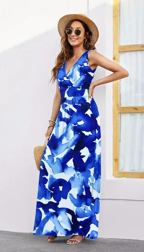 Miniatura 3 de AUSELILY Vestido largo de verano para mujer, sin mangas, holgado, casual, con bolsillos