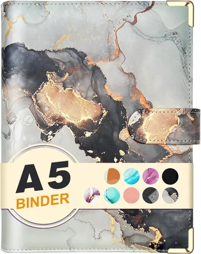 Miniatura 10 de Carpeta A6 recargable de piel sintética con 6 anillas, cubierta para cuaderno pequeño para papel de relleno A6, cubierta de planificador personal