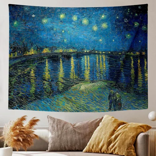 Miniatura 7 de PSYHILAR Pósteres de luz negra para adolescentes, Vincent Van Gogh, tapices estéticos de luz negra, telón de fondo de noche estrellada sobre