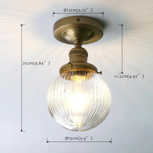 Miniatura 5 de Pathson Modern Semi Flush Mount Ceiling Light Fixture with Striped Globe Glass Shade, Industrial Ceiling Lighting Lamp for Living Room Foyer Hallway
