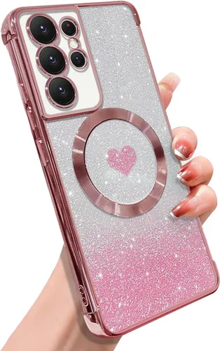 Miniatura 29 de ZONRW Funda magnética para Samsung Galaxy S22 Plus, para mujeres y niñas, chapado de lujo suave, con purpurina degradada, lindo corazón, compatible