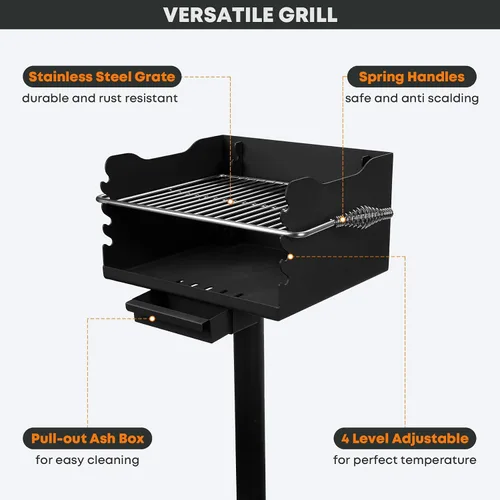 Miniatura 4 de Stanbroil Barbacoa de carbón para exteriores, parrilla de barbacoa de acero resistente con rejilla de cocina de acero inoxidable y poste sobre/bajo
