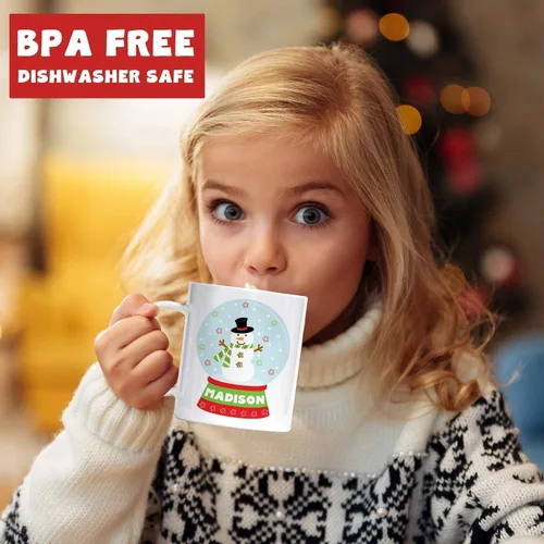 Miniatura 3 de Taza de Navidad personalizada con diseño de muñeco de nieve con nombre de niños, irrompible, apta para lavavajillas, sin BPA