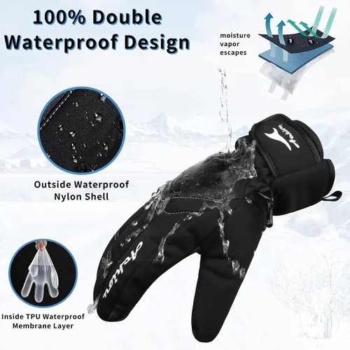 Miniatura 3 de Achiou Guantes de esquí para hombres y mujeres, impermeables, aislados, guantes de snowboard para pantalla táctil de invierno para -30 clima frío