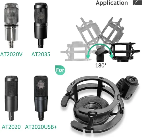 Miniatura 2 de Soporte de micrófono AT2020, brazo de micrófono ajustable con soporte de choque, parabrisas de espuma y bridas para cables, para AT2020 AT2020USB