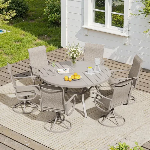 Miniatura 44 de VICLLAX Muebles pequeños de exterior de 3 piezas, 2 sillas giratorias de patio y mesa redonda pequeña para 2, sillas de carbón oscuro y negro