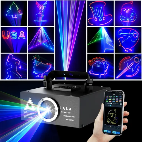 Luz láser DJ con control de aplicación, proyector láser de animación 3D para fiesta, soporta dibujos personalizados, reproducción de texto,