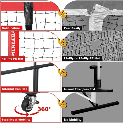 Miniatura 5 de Fostoy Portable Pickleball Net Set with Wheels, Regulation Size 22 FT & Half Court 11 FT, Steady Metal Frame Pickle Ball Net Set System with Carry