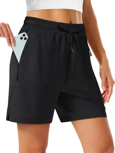TACVASEN Pantalones cortos de senderismo de 5 pulgadas para mujer, de secado rápido, ligeros, UPF 50+, pantalones cortos deportivos con bolsillos,