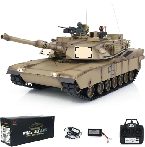 Miniatura 8 de Heng Long US en stock, RC Tank 1/16 7.0 Abrams RTR RC Tank 3918 360° Torreta Barril Recoil Metal Track Unidad de fumar Tanque de batalla Vehículos