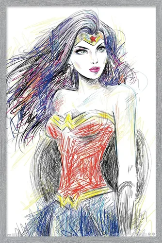 Miniatura 17 de Trends International DC Comics - Wonder Woman - Póster de pared de boceto, 14.725 x 22.375 pulgadas, versión enmarcada de madera de granero