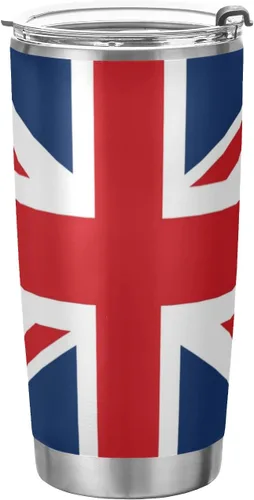 ALAZA Taza aislada de viaje con tapa y pajilla, con diseño de bandera británica de Inglaterra, con tapa y pajilla, botella de agua al vacío de doble