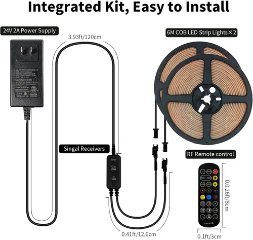 Miniatura 6 de COB RGB Tiras de Luces Inteligentes IC de 20 pies/6M Certificadas UL 24V Tira de Luz de Flujo de Color Multicolor Cinta de Luces Flexible