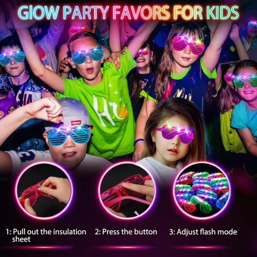 Miniatura 3 de SHQDD 38 lentes LED, anteojos iluminados, 5 colores, 3 modos de luz, suministros de fiesta que brillan en la oscuridad, recuerdos de fiesta de neón
