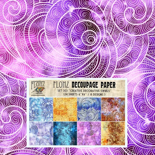 Paquete de papel para decoupage (24 hojas 15x15 cm) Creativos y decorativos remolinos # Papel con patrón vintage para decoupage, manualidades y