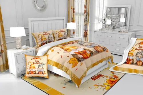 Miniatura 6 de Manfei Sábana bajera ajustable de otoño, tamaño individual, hojas de calabaza, dibujos animados, arcoíris, zorro, oso, ciervo, juego de ropa de cama