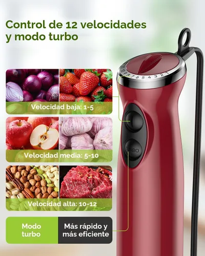 Miniatura 4 de Batidora de inmersión 5 en 1 de mano, Abuler 1000W batidora de mano con palillo, 12 velocidades batidora de mano de acero inoxidable 304 con vaso