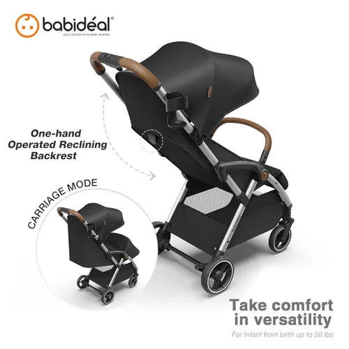 Miniatura 3 de Babideal Cochecito de viaje ligero para bebé, cochecito auto plegable con toldo grande, asiento reclinable operado con una mano, soporte para tazas