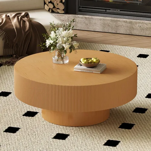 Miniatura 14 de Merax Mesa de café moderna redonda de 31 pulgadas con base resistente, mesas centrales de madera para sala de estar, recepción, fácil de ensamblar