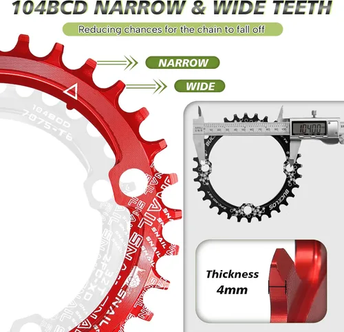 Miniatura 2 de BUCKLOS MTB Juego de Bielas de Bicicleta de Montaña de Una Sola Velocidad con Taper Cuadrado - 170mm Juego de Bielas con 104BCD 32/34/36/38/40/42T