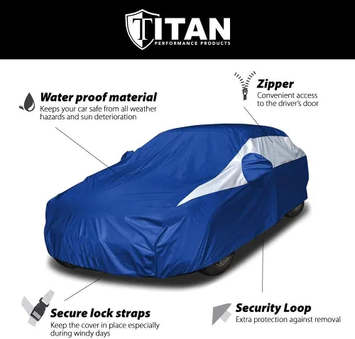 Miniatura 5 de Titan Brilliant Color Poly 210T - Funda para automóvil sedán de 186-202 pulgadas, impermeable, protección UV, resistente a los arañazos, apertura